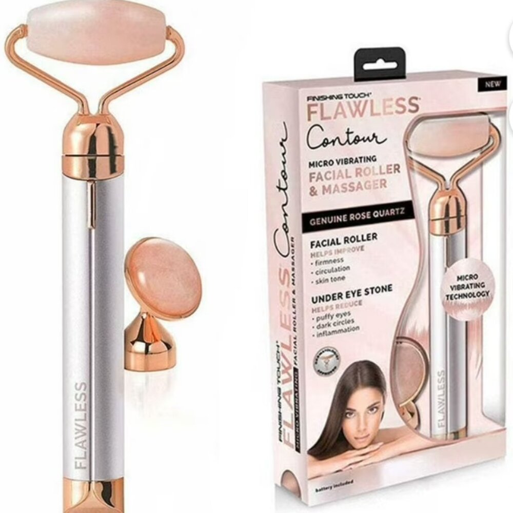 FINISHING TOUCH FLAWLESS CONTOUR ROSE QUARTZ| VIBRATING FACIAL ROLLER & MASSAGER